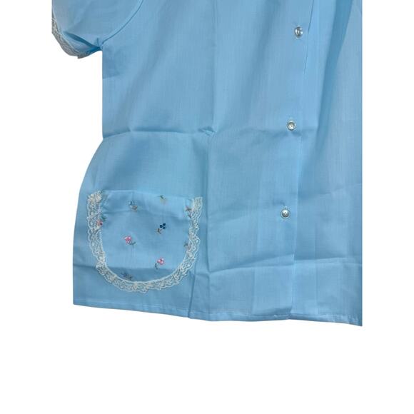 Vintage Katz Pajama Set Blue Floral Embroidered Lace‎ Short Sleeve Pants 38 NOS - Picture 6 of 8